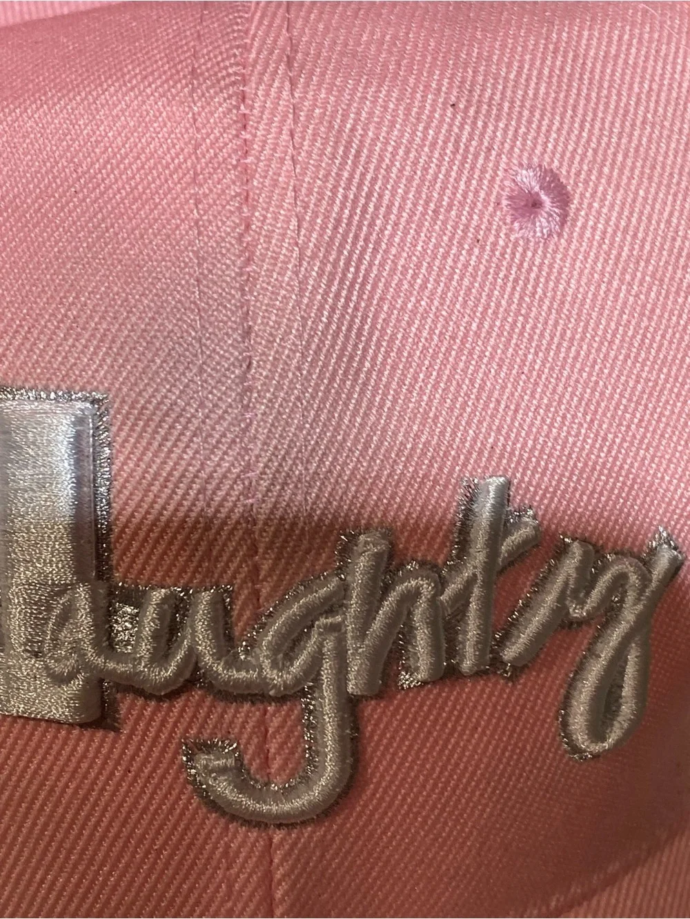 Pink 'Naughty' Embroidered Baseball Cap